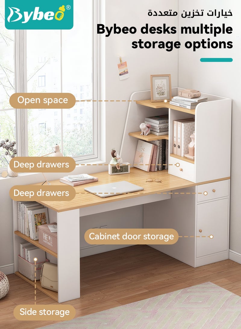 Bybeo Home Office Desk, Kid Study Table, Children Desks, Computer Desk, Multifunctional Reading Desk with Multi-Tier Storage Shelves, Computer Table for Home Office Gaming Study, 140*60*136CM - Image 2